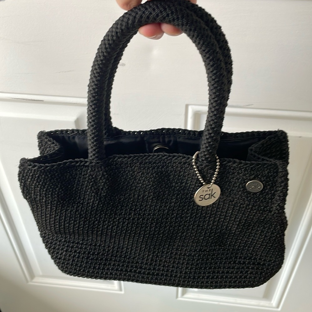The Sak Crochet Black Double Strap Bag NWOT FREE The Sak KEYCHAIN
